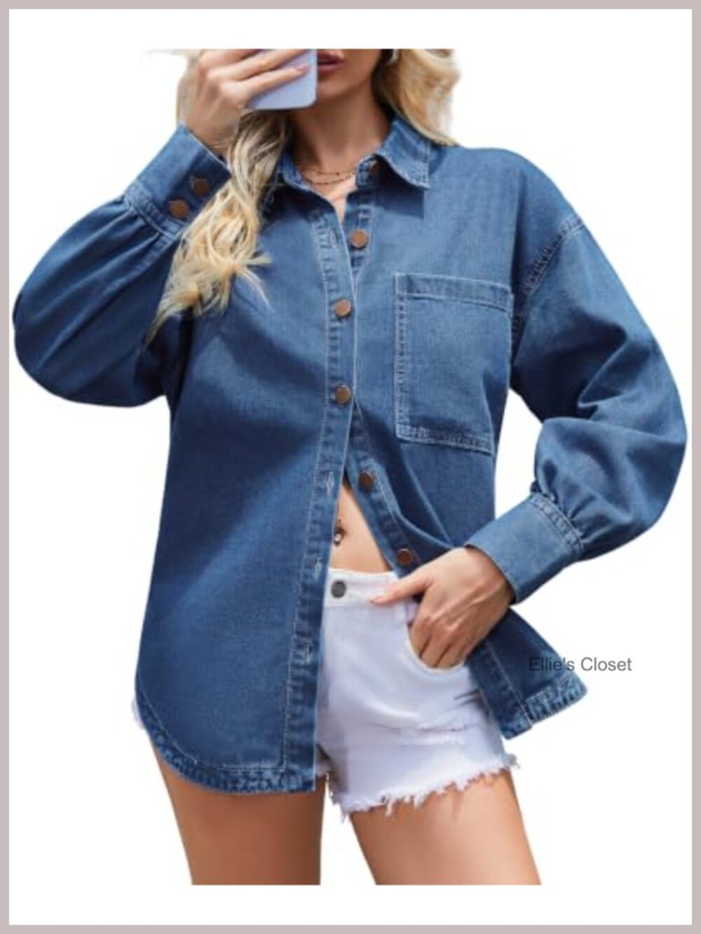 Women's Oversized Denim Shirt Jacket with Chest Pocket & Button Cuffs